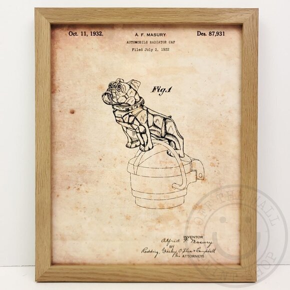 Mack Truck Bulldog Mascot Rustic Patent Art Print Decor 8x10" Natural Framed - Picture 1 of 7